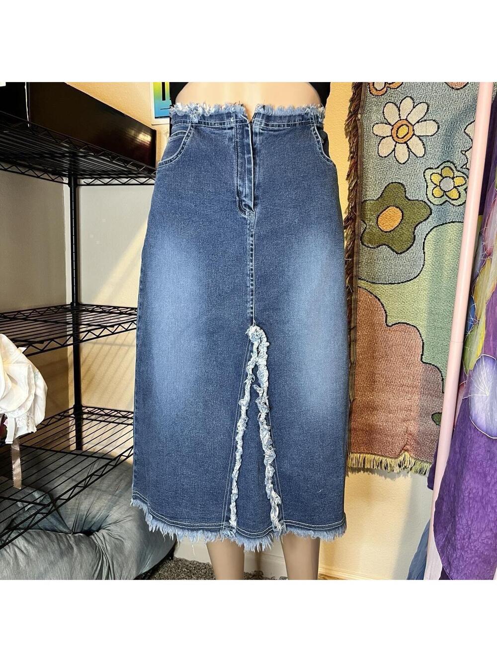 Vintage 90’s Denim Frayed Mini Skirt